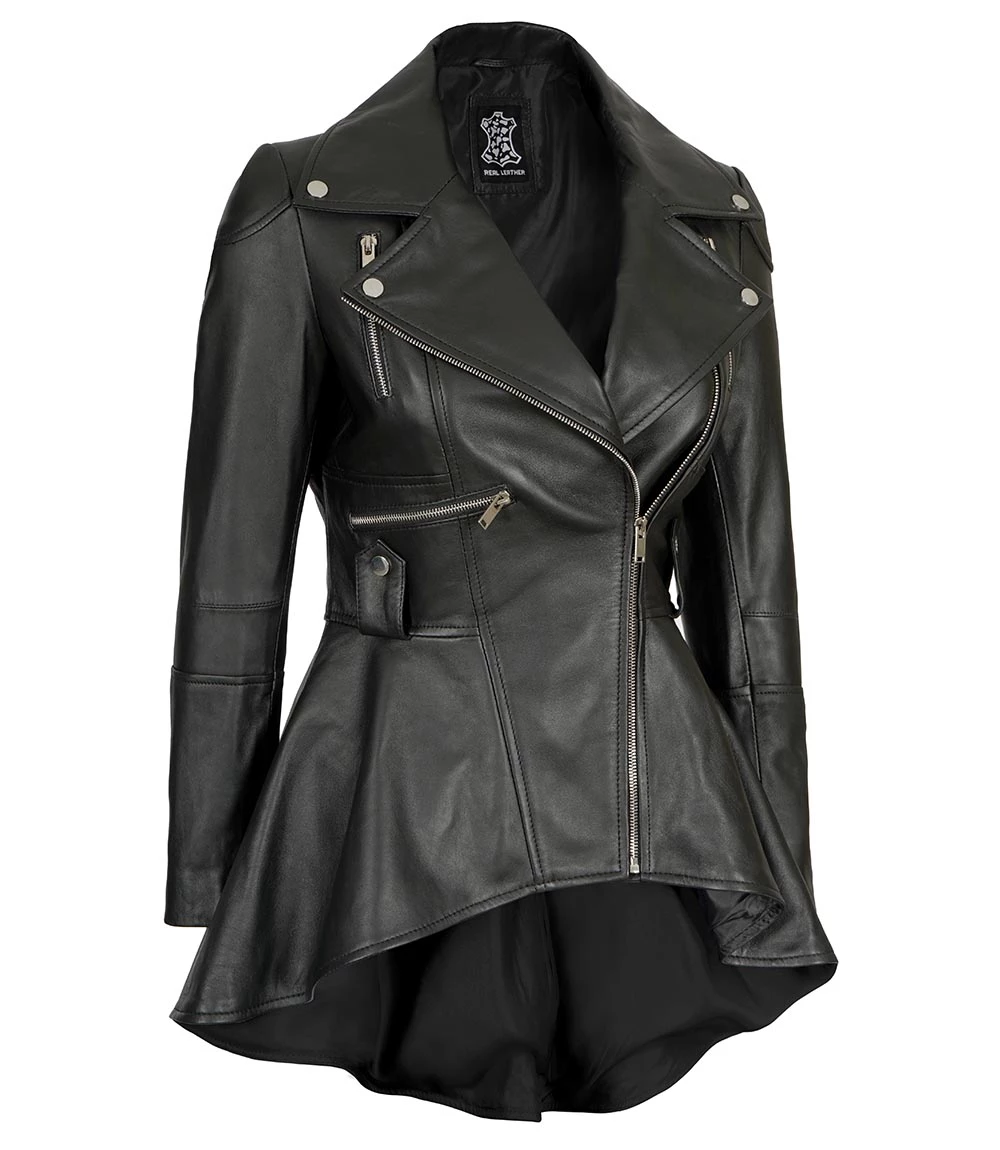 Gonzalez Women's Black Peplum Leather Jacket