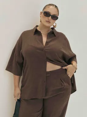 Guava Linen Blend Shirt Chocolate Curve