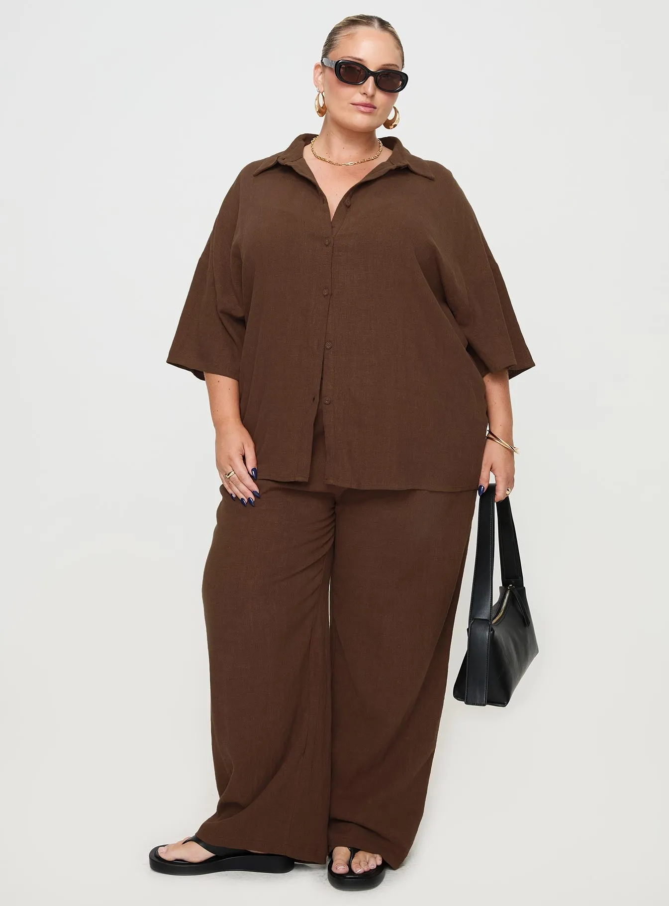 Guava Linen Blend Shirt Chocolate Curve