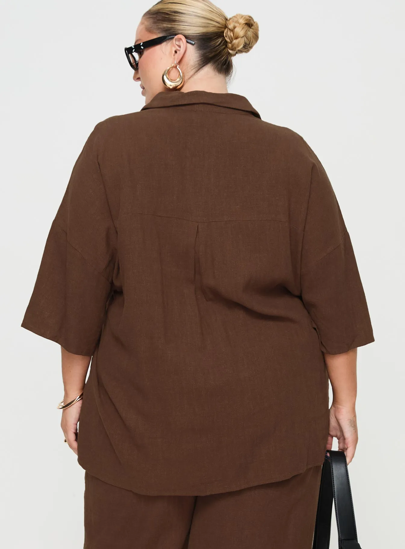 Guava Linen Blend Shirt Chocolate Curve