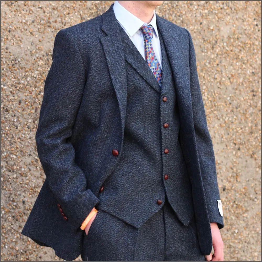 Harris Tweed Dark Blue Herringbone Jacket>>