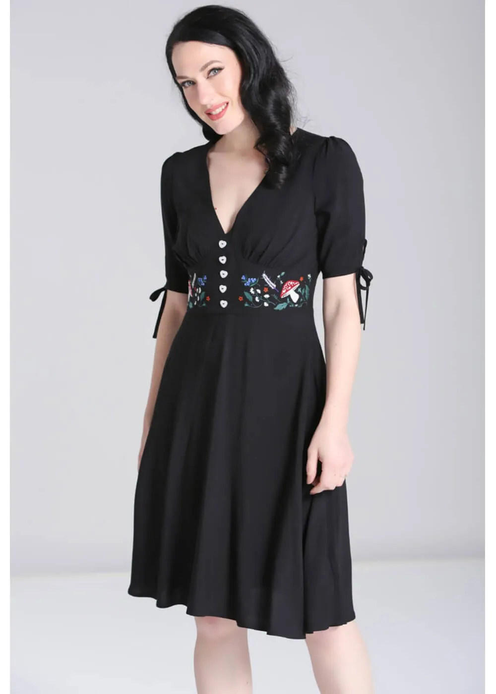 Hell Bunny Natura Mushroom 40's Swing Dress Black