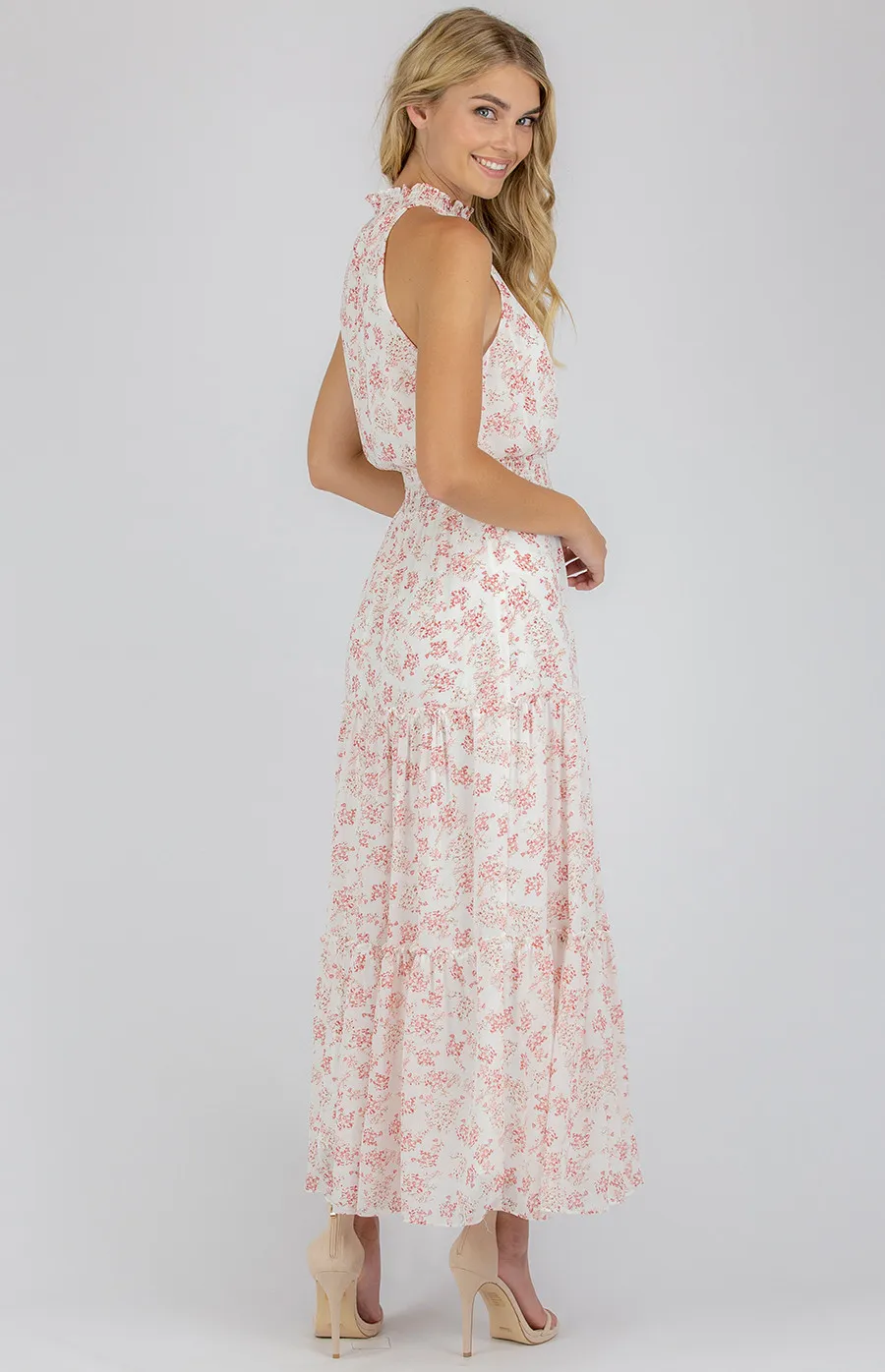 High neckline maxi dress with tiered ruffle details (ADR1056A)