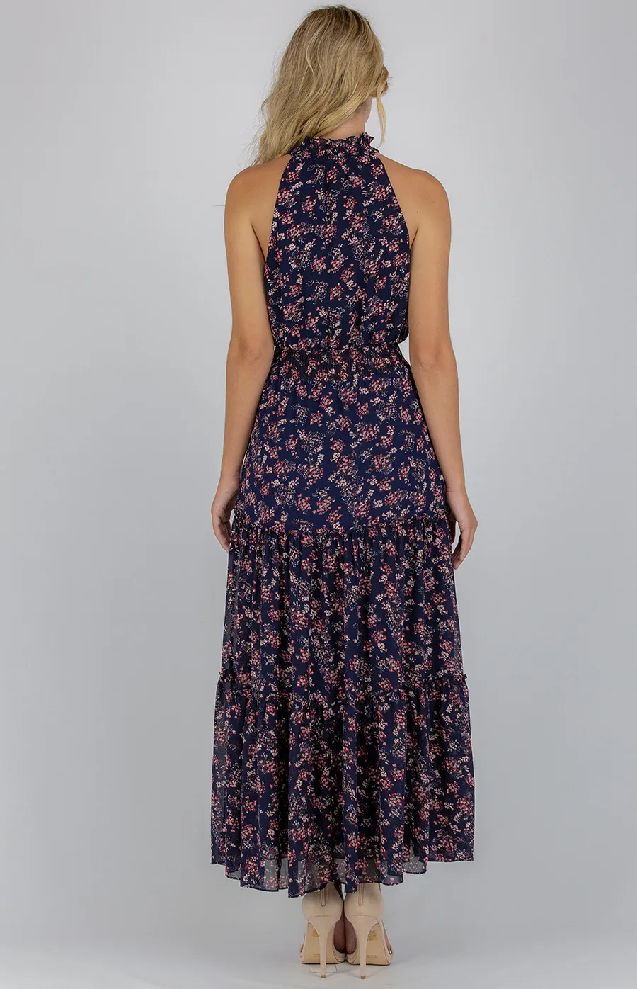 High neckline maxi dress with tiered ruffle details (ADR1056A)