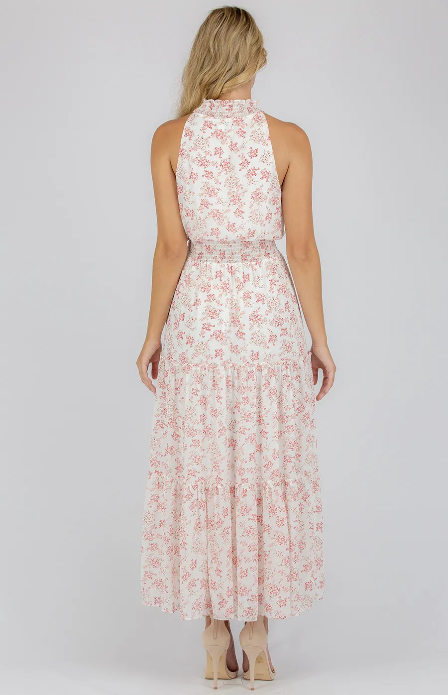 High neckline maxi dress with tiered ruffle details (ADR1056A)