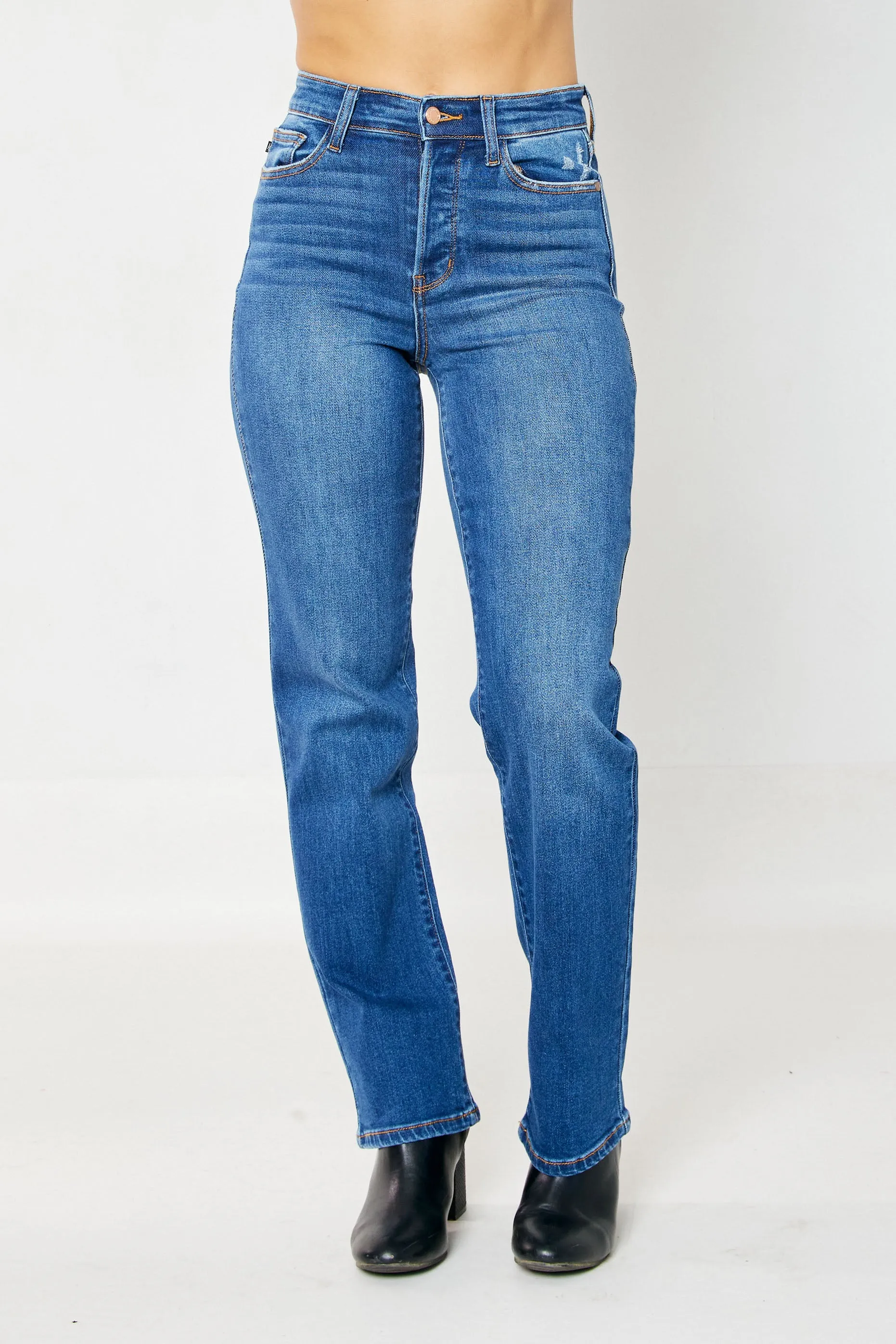 HIGH WAIST HIDDEN BUTTON-FLY STRAIGHT LEG JEANS-Judy Blue