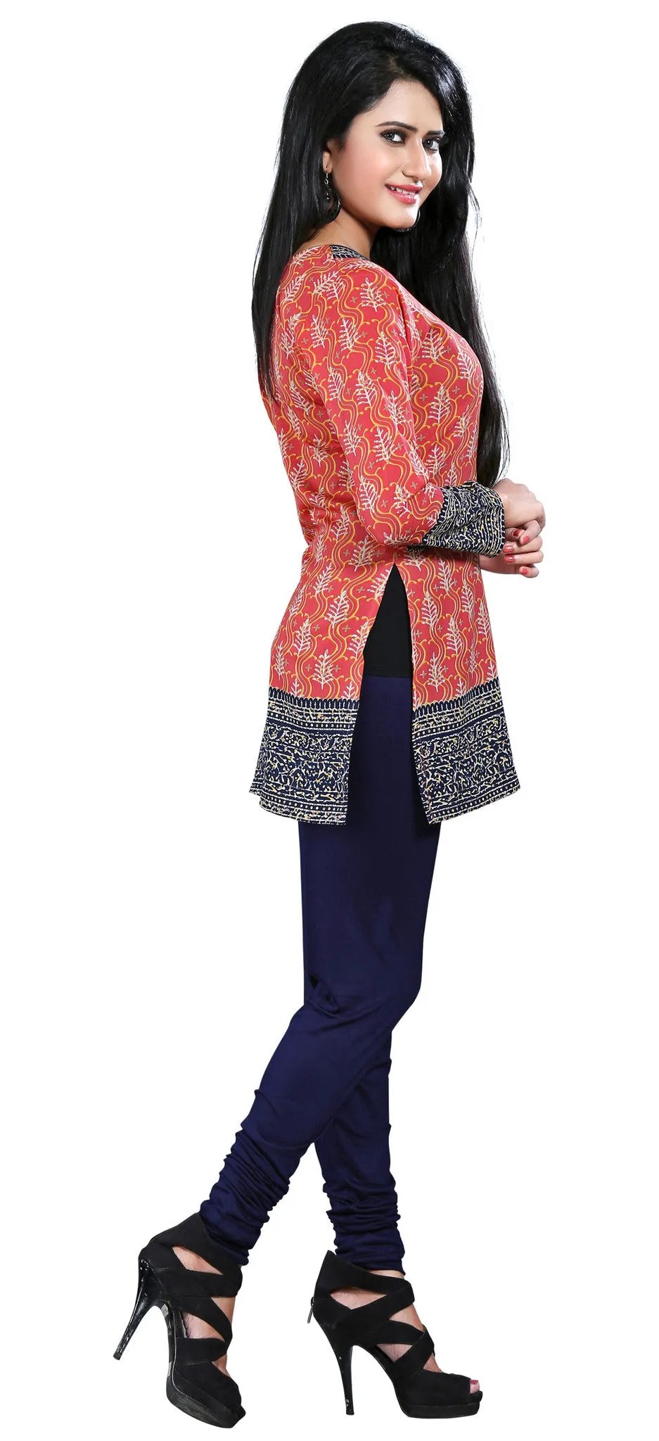 India Tunic Top Kurti Womens Long Blouse Indian Apparel (Red)