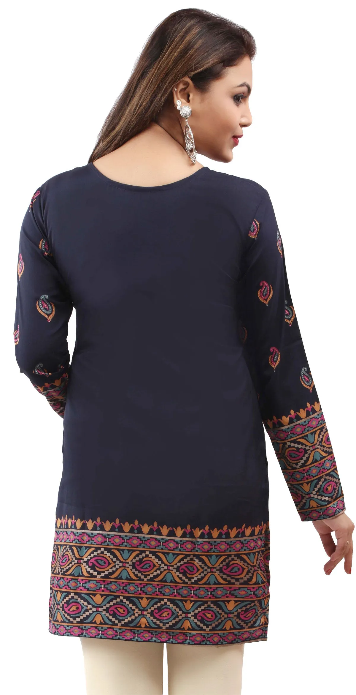 Indian Tunics Kurti Top Blouse Women's India Apparel (Blue)