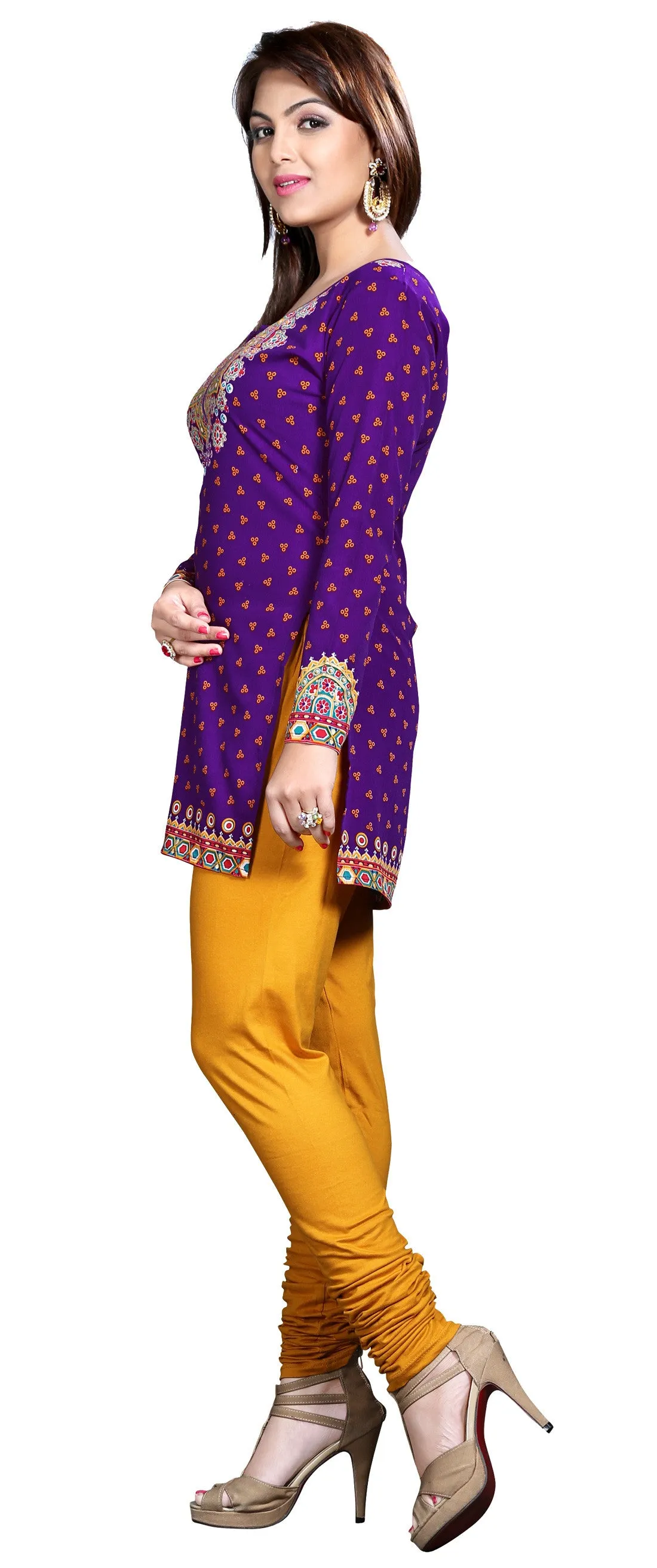 Indian Tunics Kurti Top Blouse Womens India Apparel (Purple)