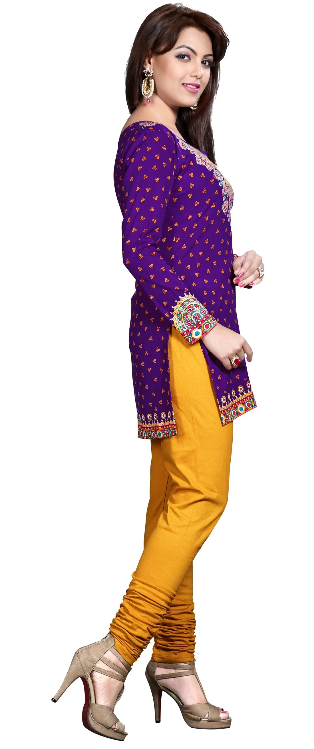 Indian Tunics Kurti Top Blouse Womens India Apparel (Purple)