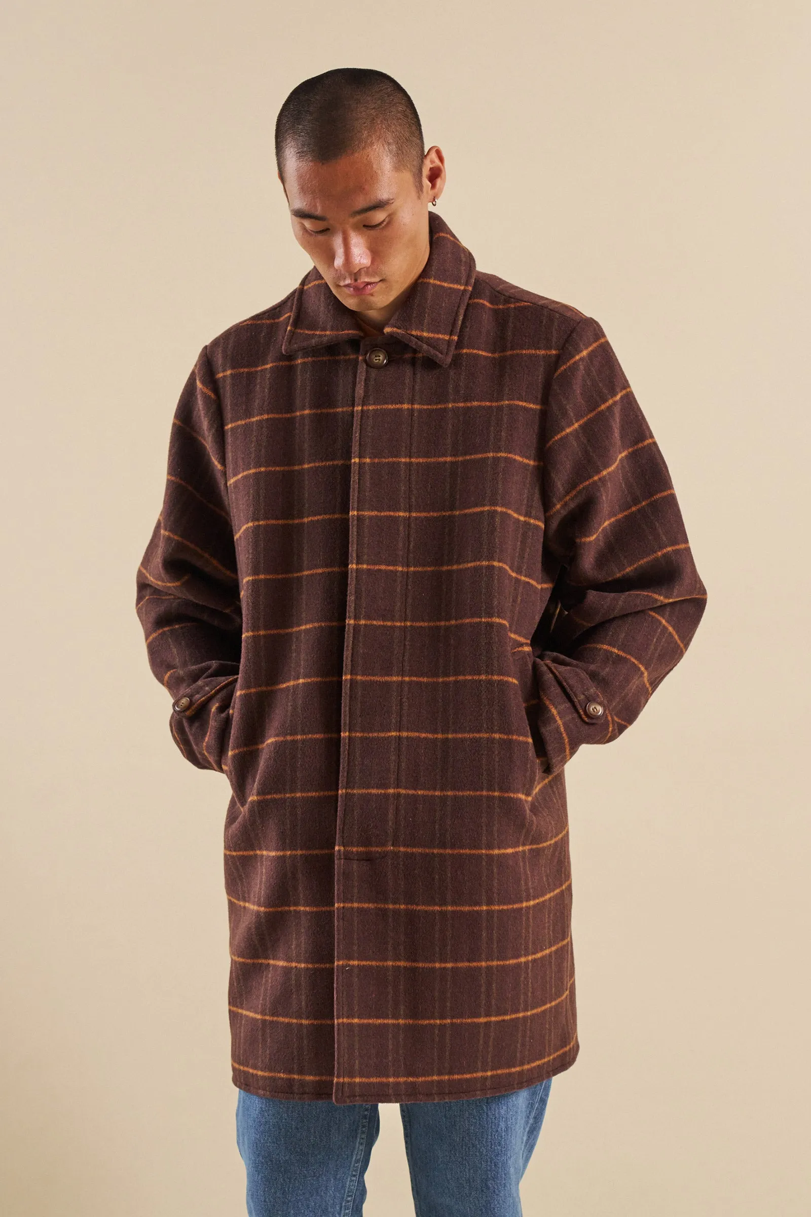 KAITO CHECK BROWN WOOL COAT