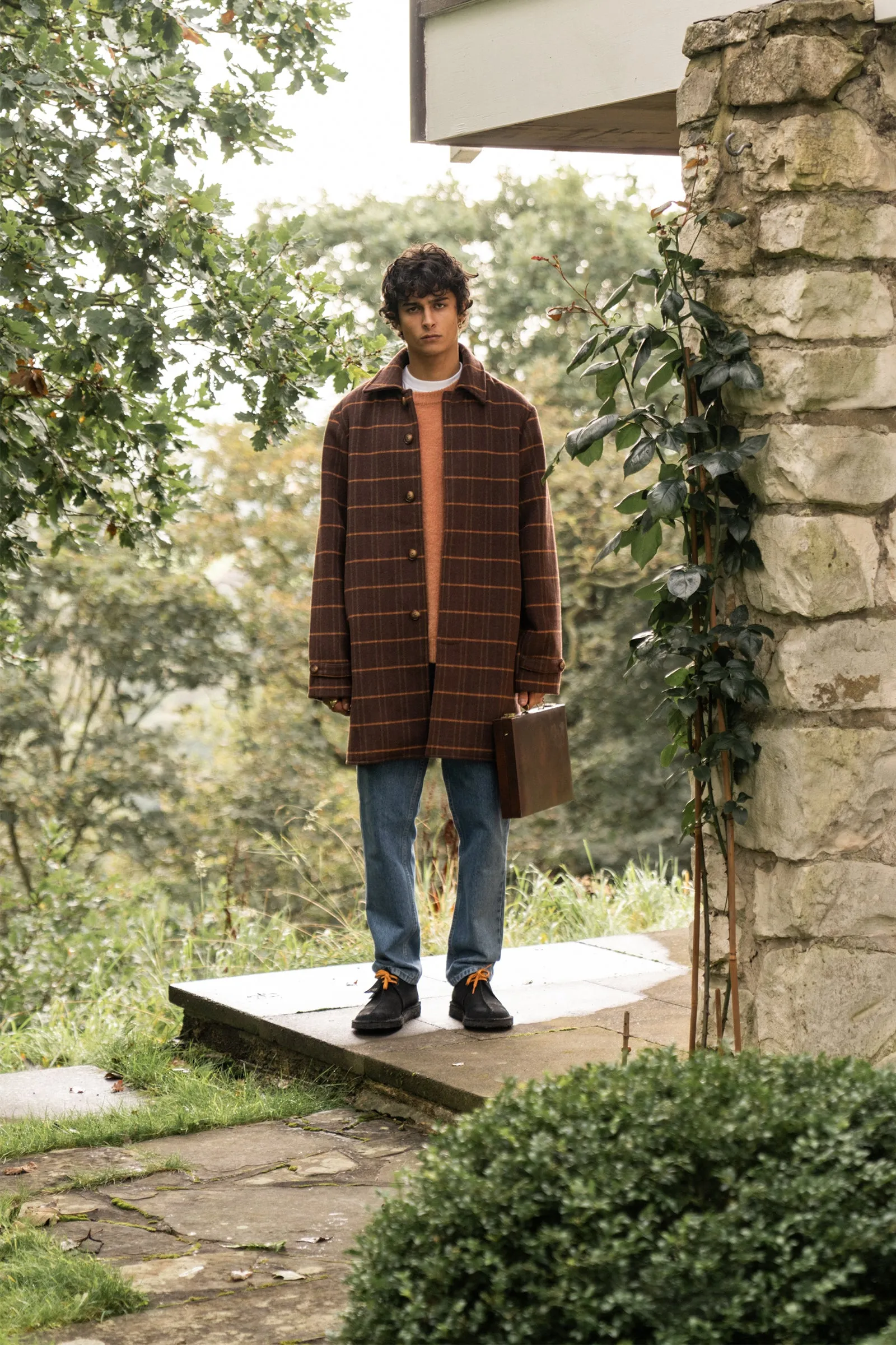 KAITO CHECK BROWN WOOL COAT