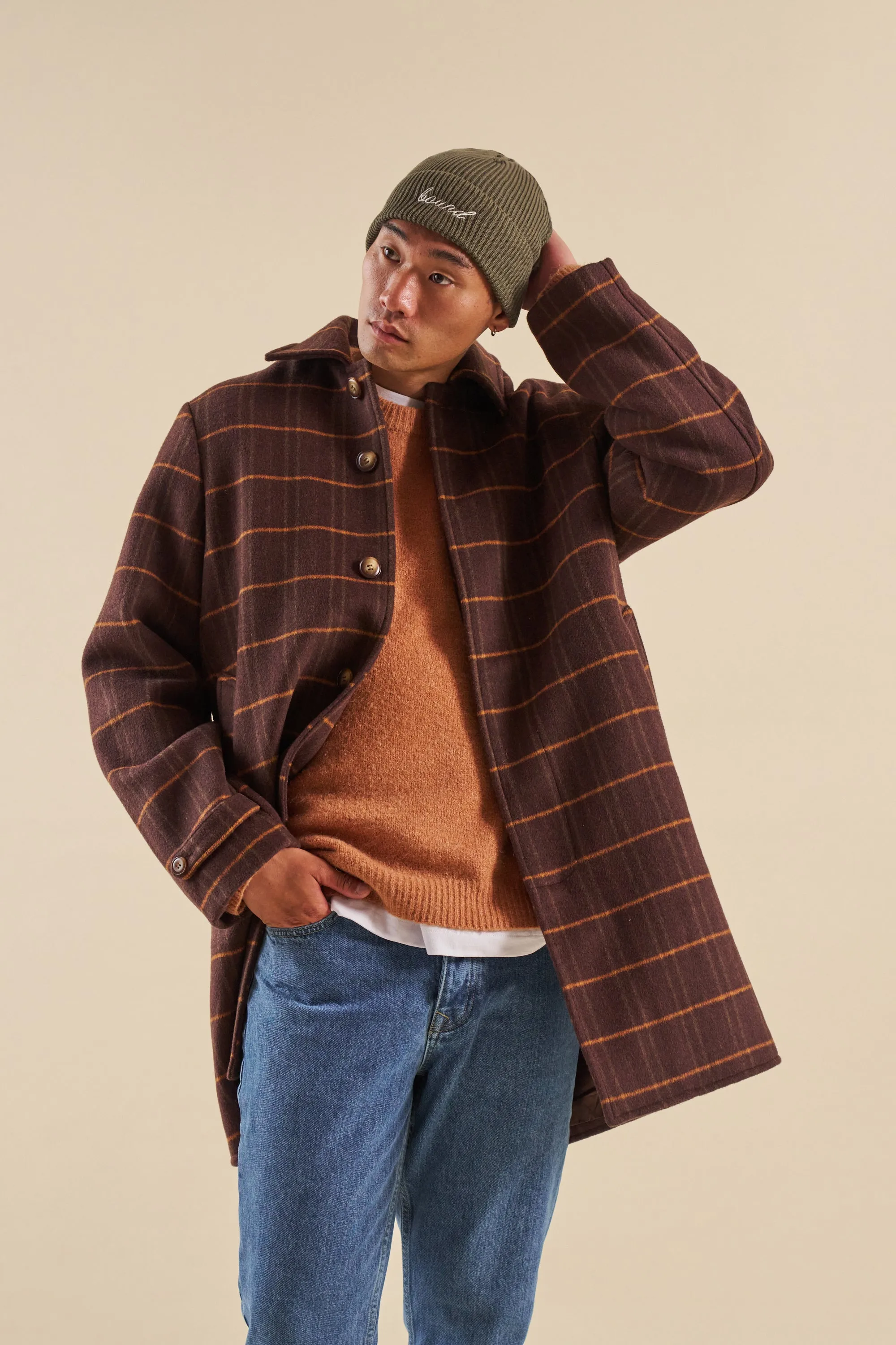 KAITO CHECK BROWN WOOL COAT