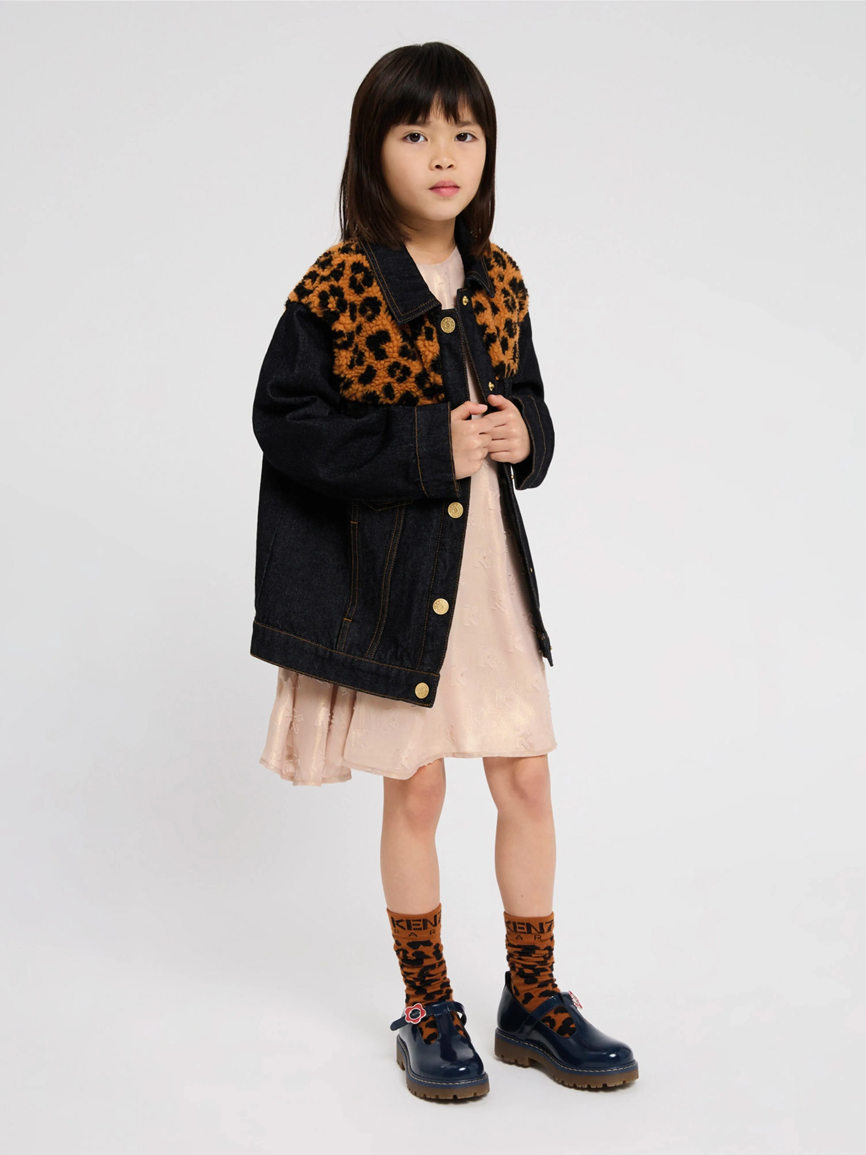 KENZO Kids Leopard Denim Jacket in Black