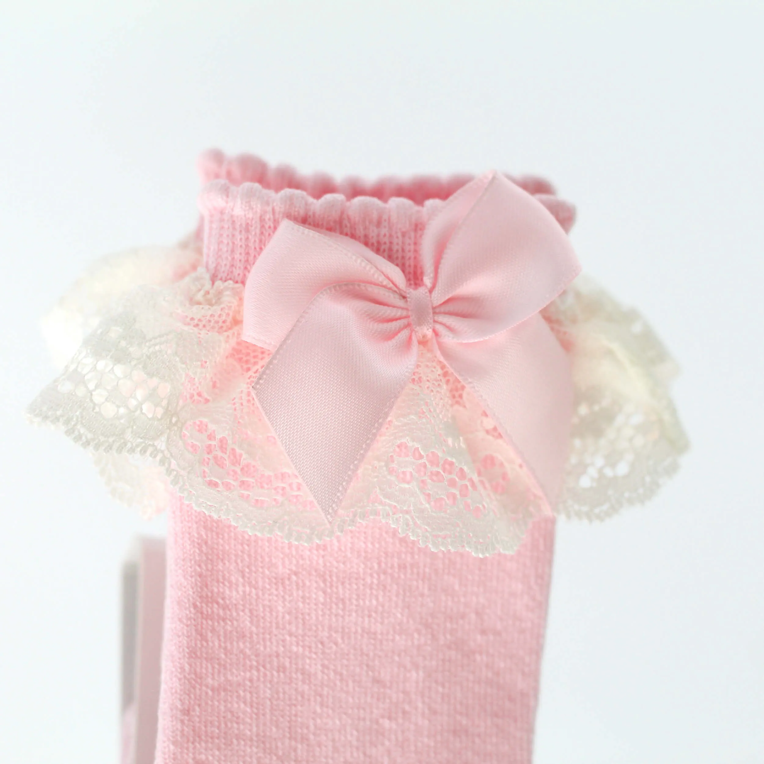 Lace Knee Socks - Baby Pink