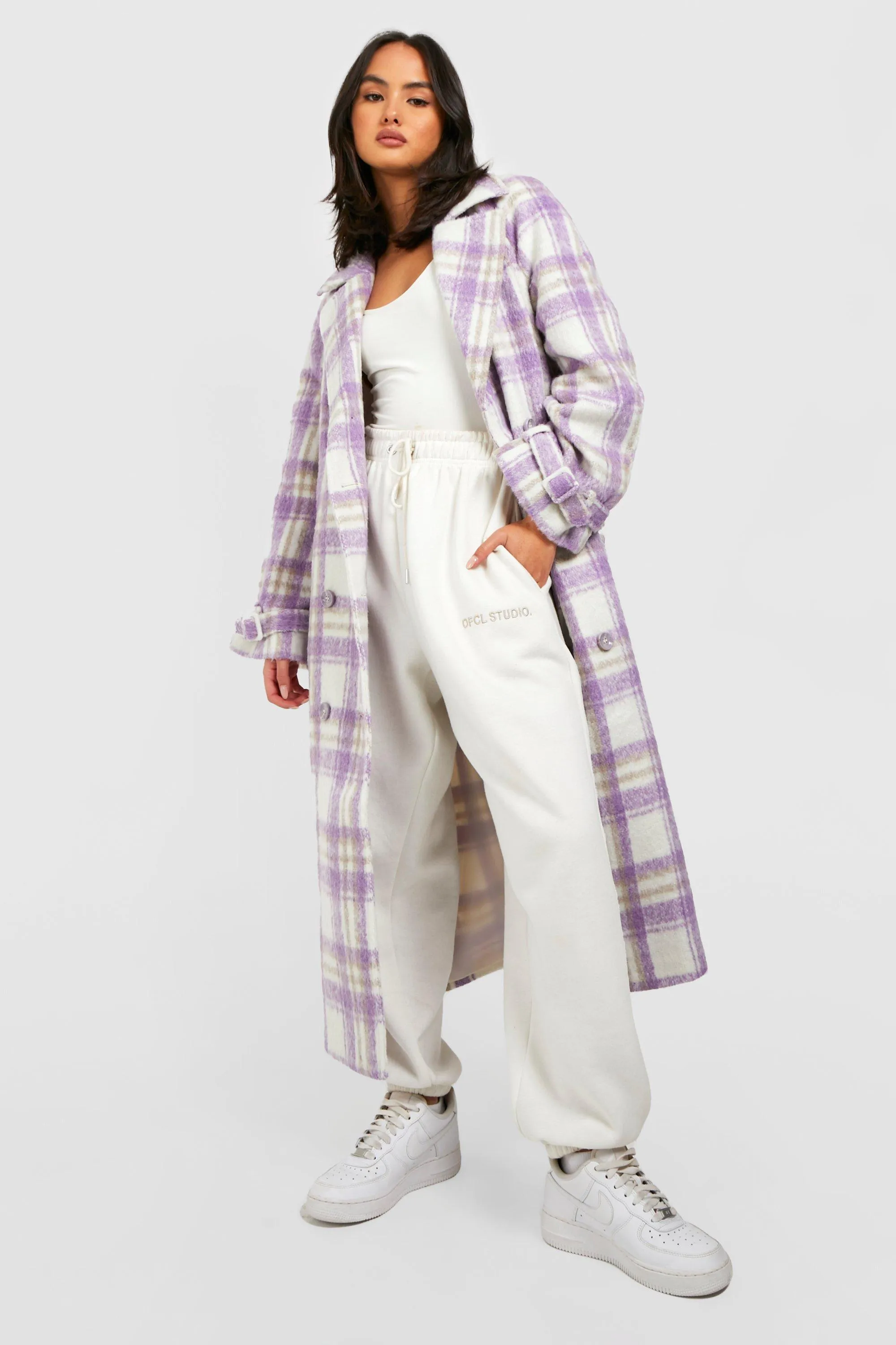 Lilac Belted Wool Look Coat