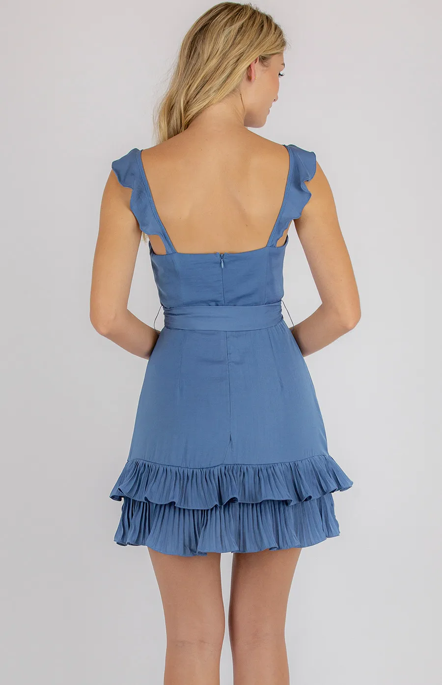 Love Heart Neckline Dress with Pleated Hem & Belt (SDR692A)