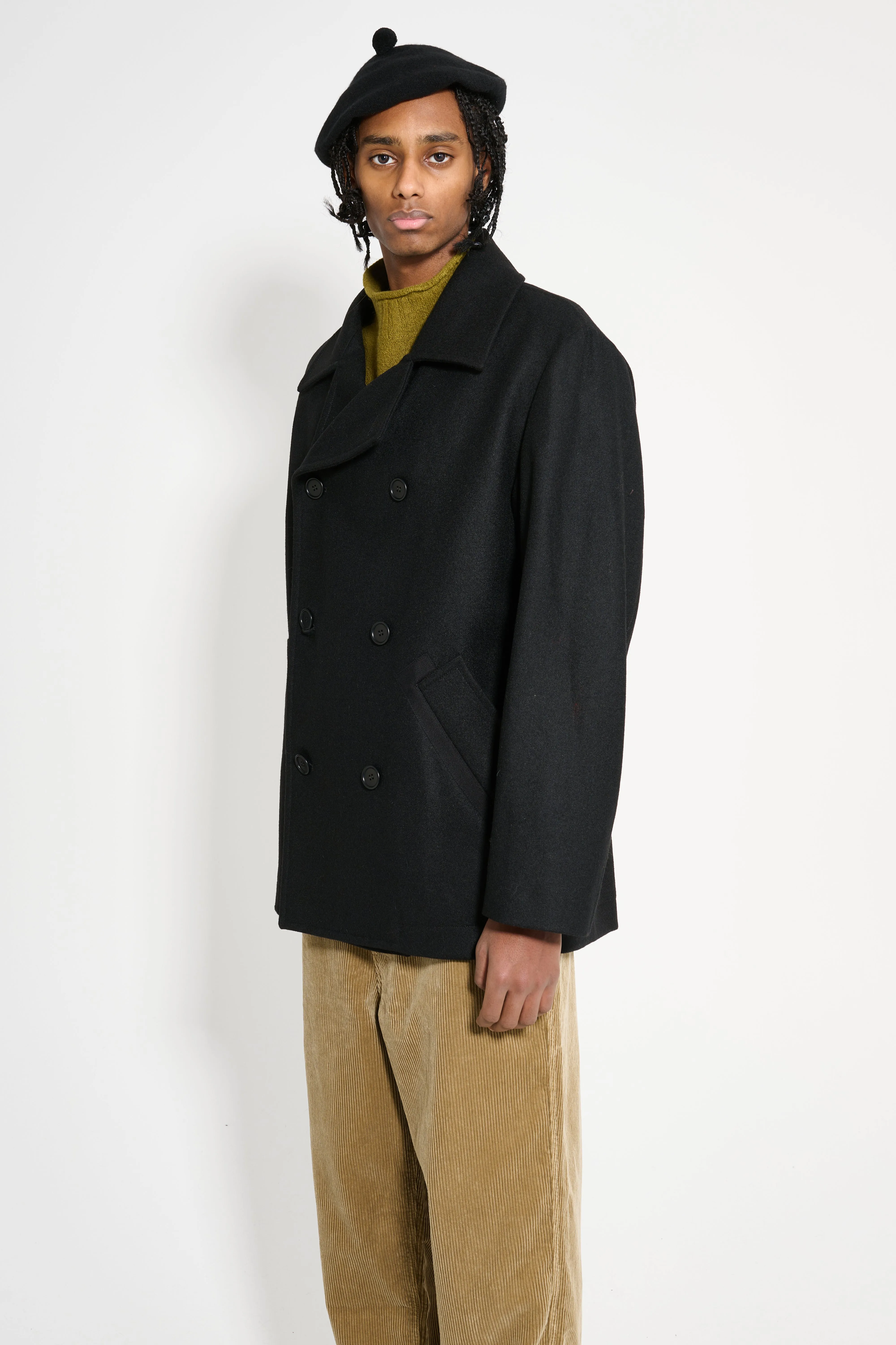 Margaret Howell MHL Pea Coat Coarse Wool Melton Black