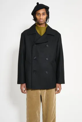 Margaret Howell MHL Pea Coat Coarse Wool Melton Black