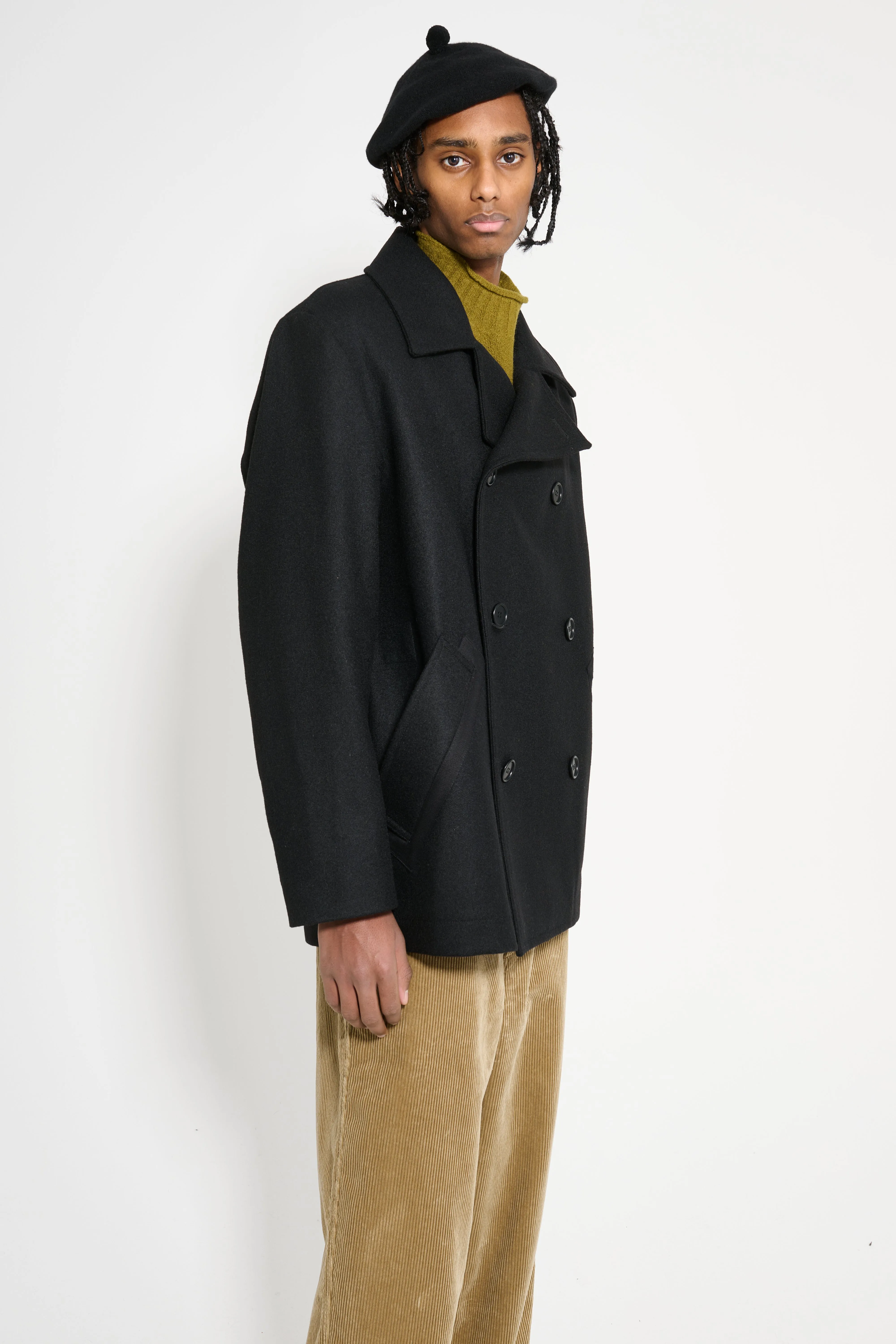 Margaret Howell MHL Pea Coat Coarse Wool Melton Black