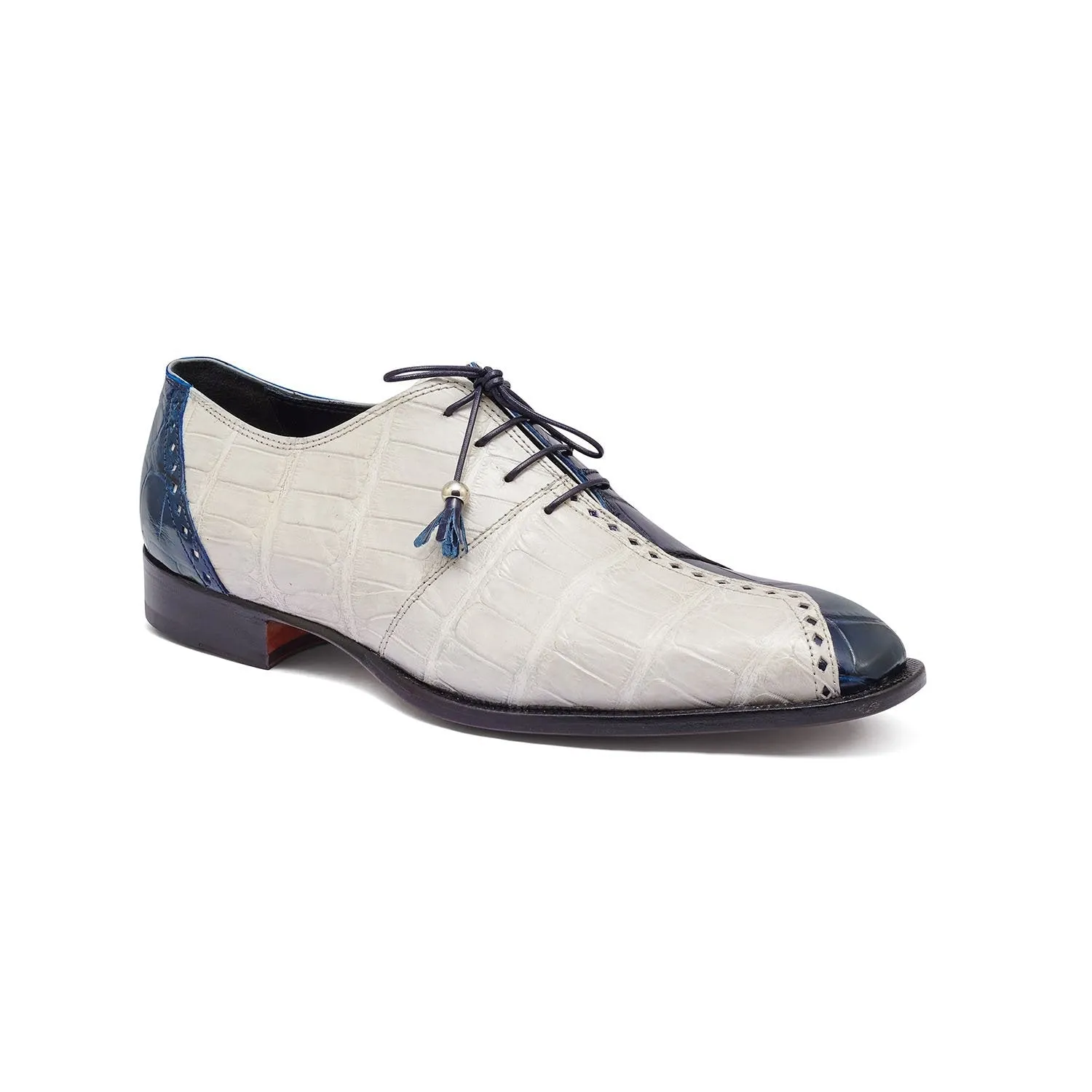 Mauri 4975 Two Face Men's Shoes Wonder Blue & Acre Raindrops Exotic Alligator Oxfords (MA5317)