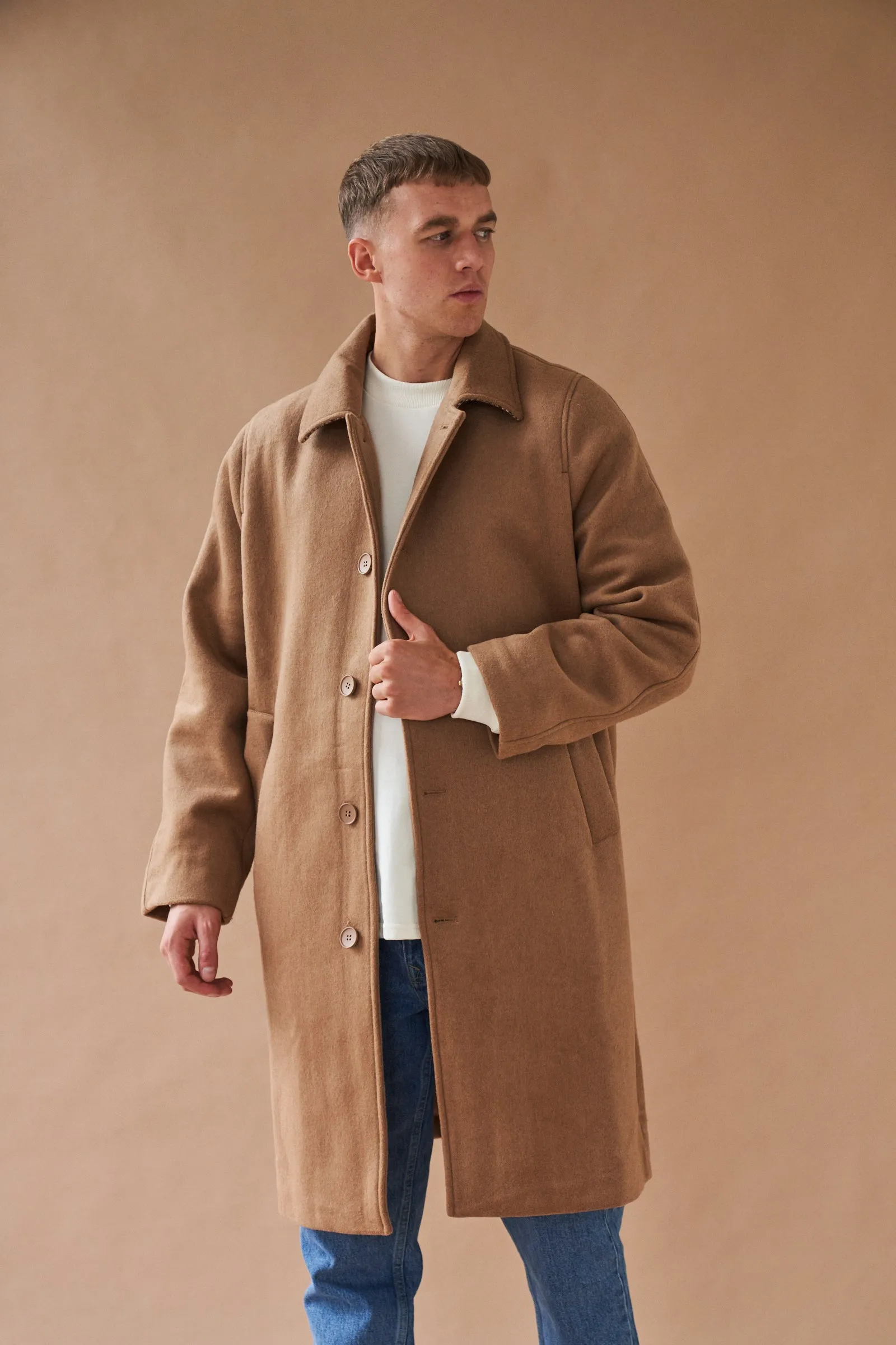 MAXWELL OVERSIZED WOOL TRENCH COAT - CAMEL