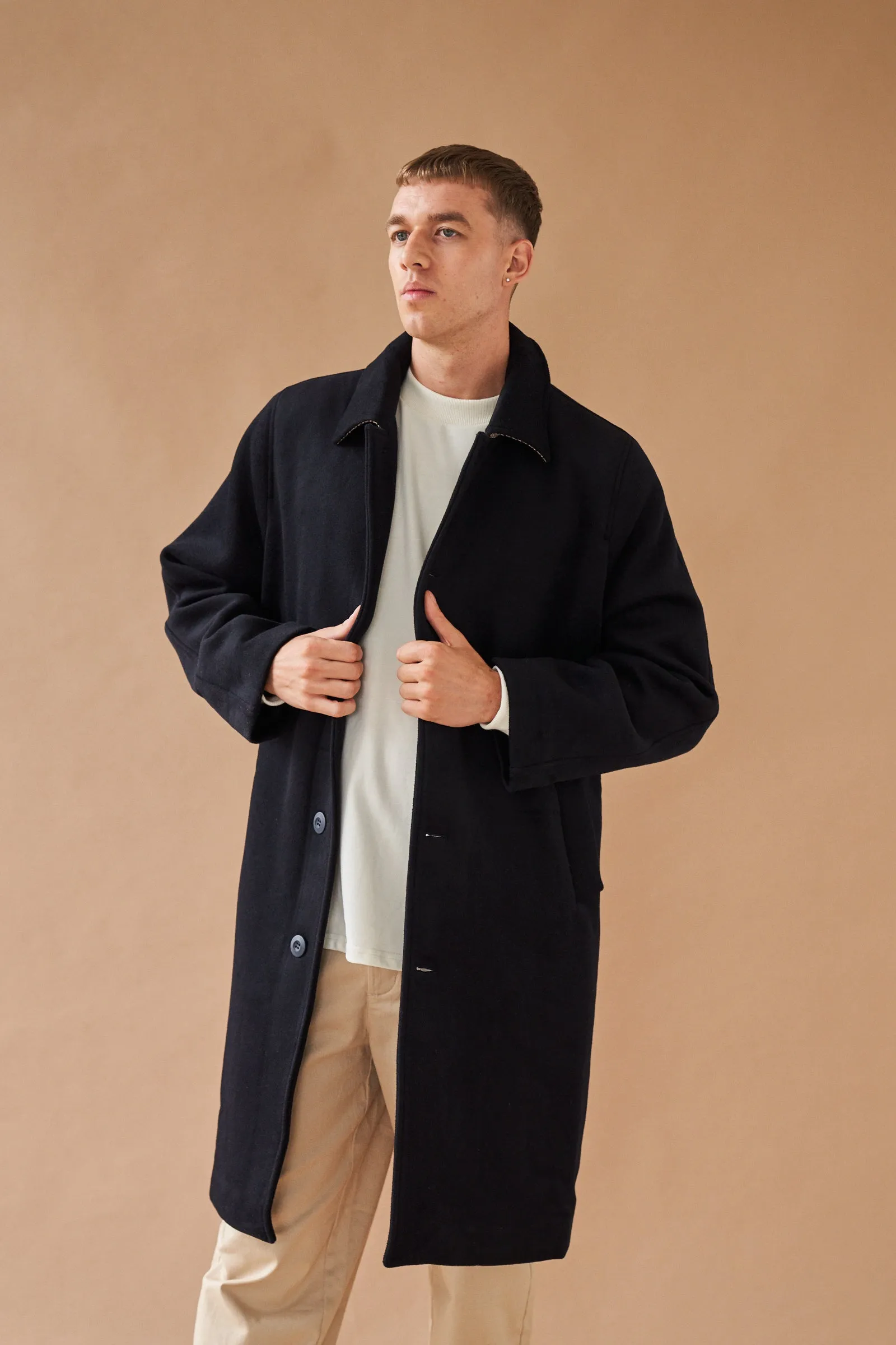 MAXWELL OVERSIZED WOOL TRENCH COAT - NAVY