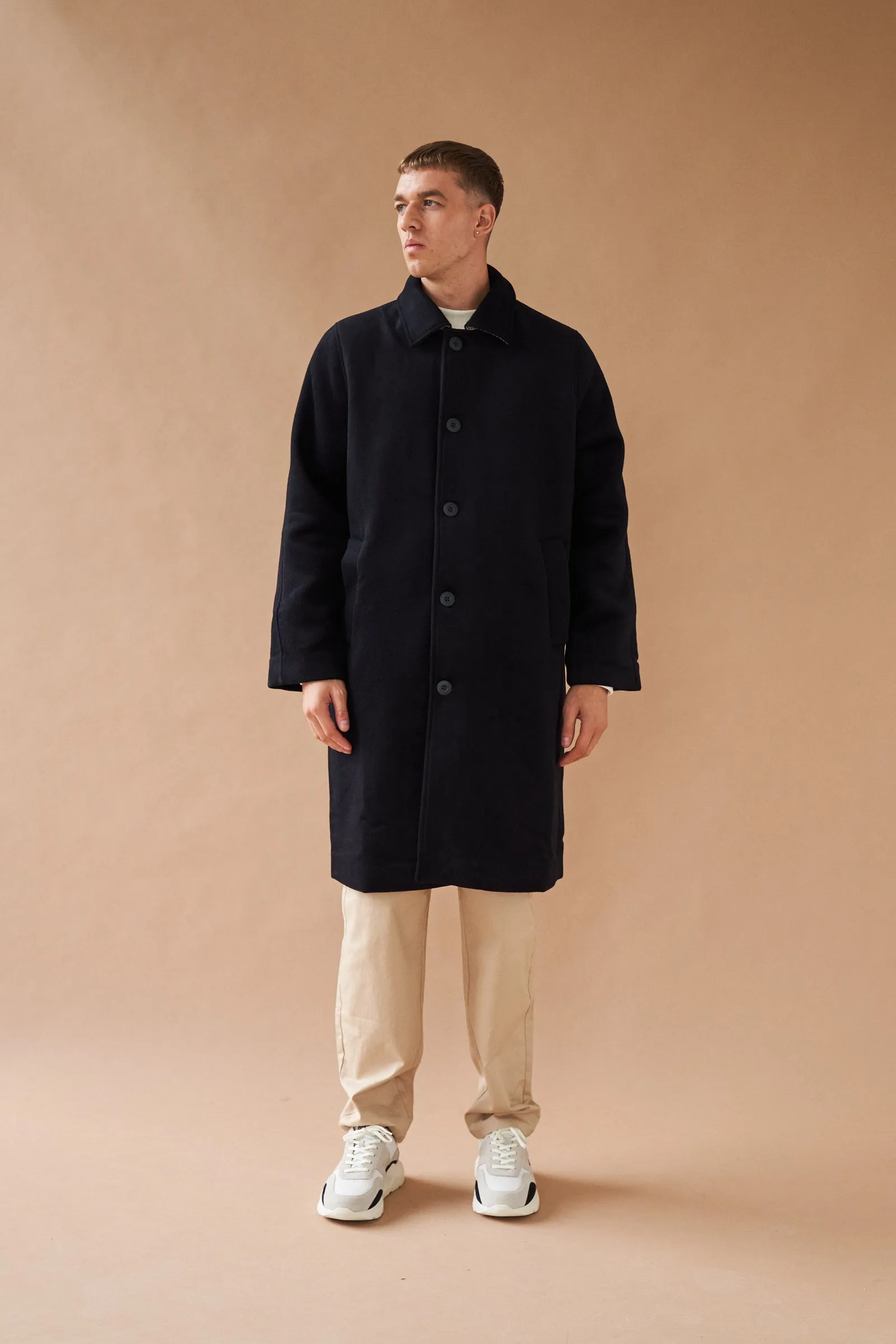 MAXWELL OVERSIZED WOOL TRENCH COAT - NAVY