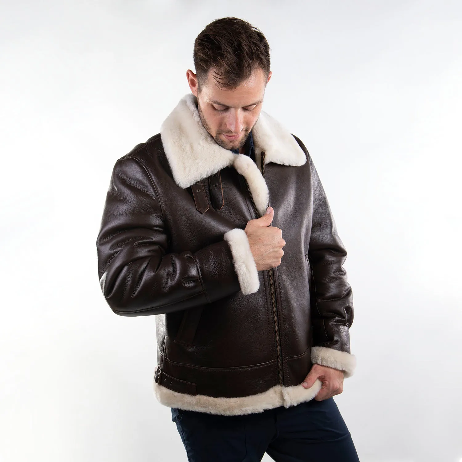 Mens Sheepskin Whiskey Bomber Coat