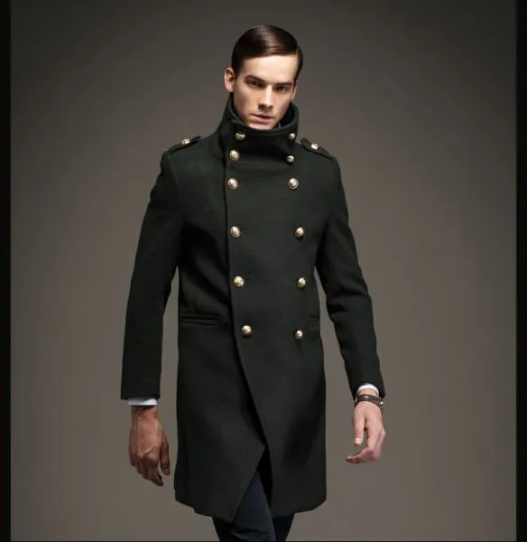 Men's Woolen Double-Breasted Winter Coat  with a wide Neck