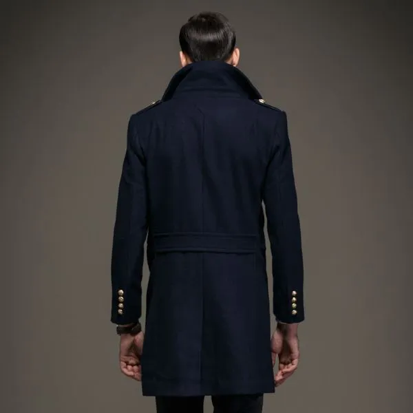 Men's Woolen Double-Breasted Winter Coat  with a wide Neck