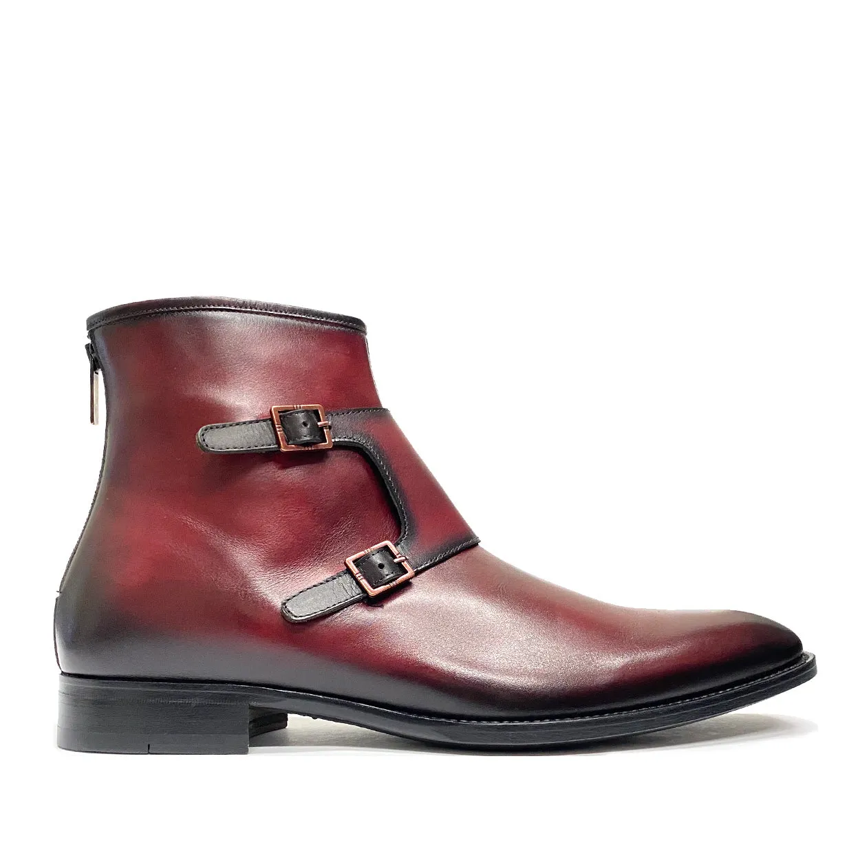 Mezlan E20464 Mokka Men's Shoes Dark Burgundy Patina Calf-Skin Leather Buckle Boots (MZS3542)