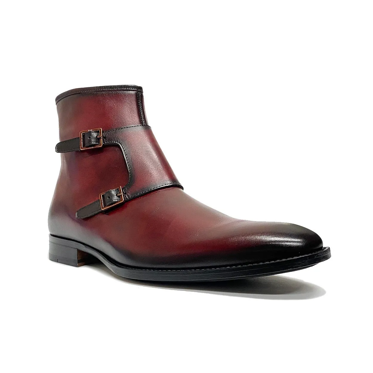 Mezlan E20464 Mokka Men's Shoes Dark Burgundy Patina Calf-Skin Leather Buckle Boots (MZS3542)