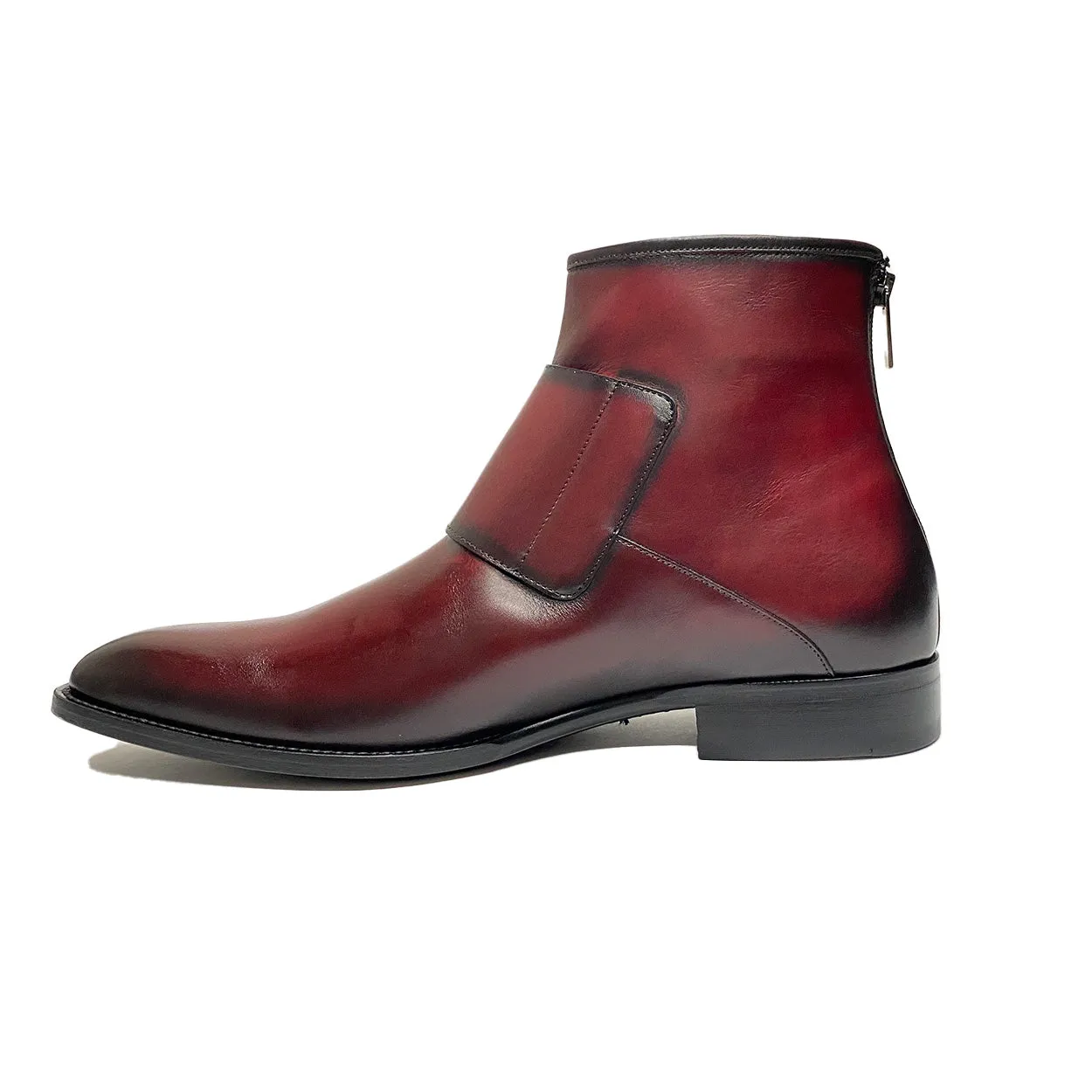 Mezlan E20464 Mokka Men's Shoes Dark Burgundy Patina Calf-Skin Leather Buckle Boots (MZS3542)