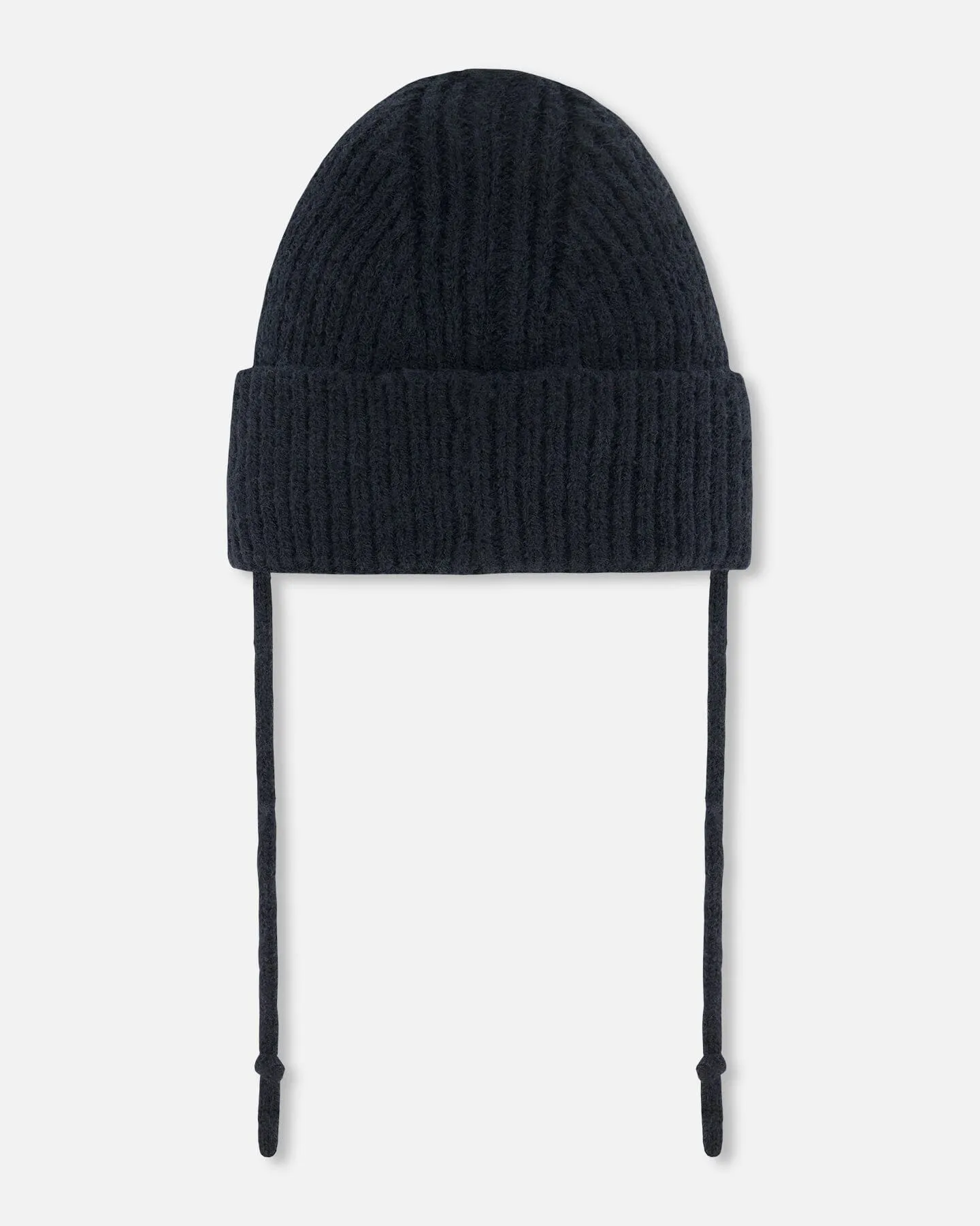 Mid-Season Knit Hat With Strings Black