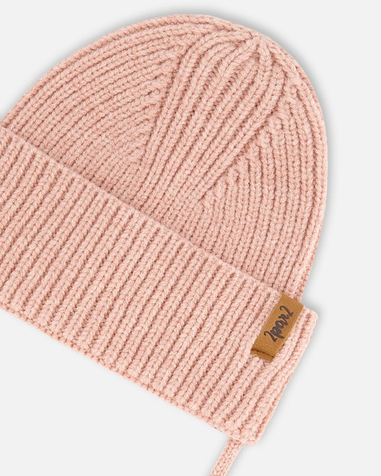 Mid-Season Knit Hat With Strings Dusty Pink