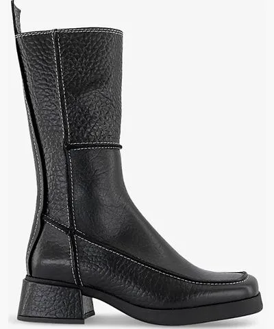 Miista Womens Black Alzira contrast-stitch square-toe leather calf boots