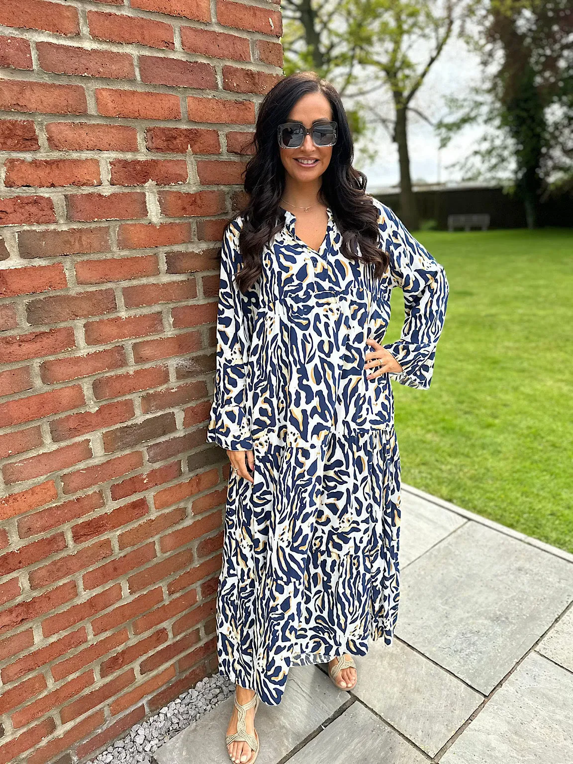 Navy Printed Maxi Dress Suzie