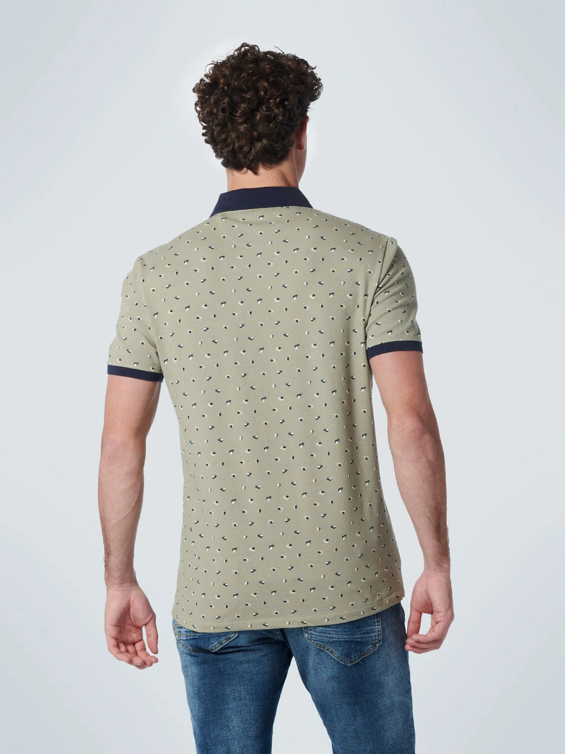 No Excess - Allover Printed Pique Polo -Night or Smoke Green