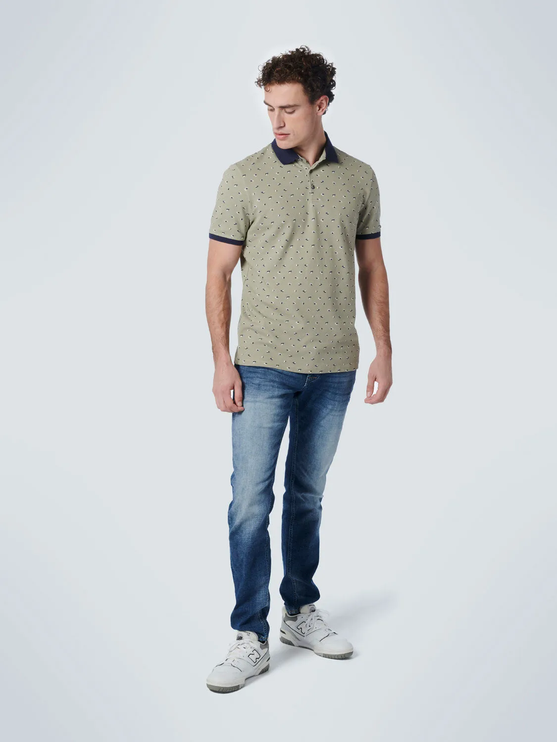 No Excess - Allover Printed Pique Polo -Night or Smoke Green