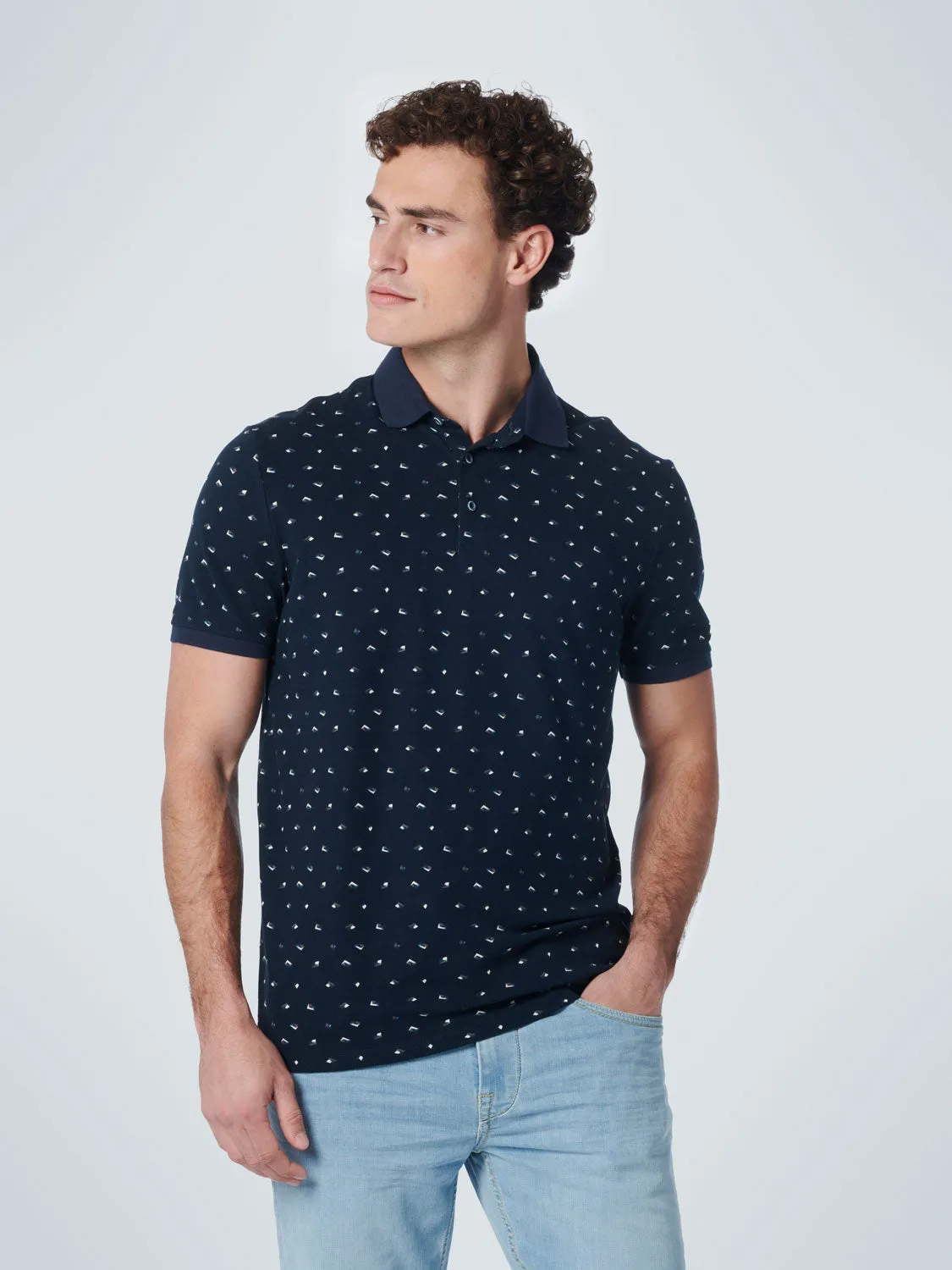 No Excess - Allover Printed Pique Polo -Night or Smoke Green