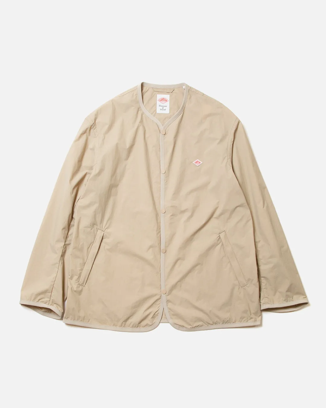 Nylon Tusser Collarless Jacket - Sand Beige