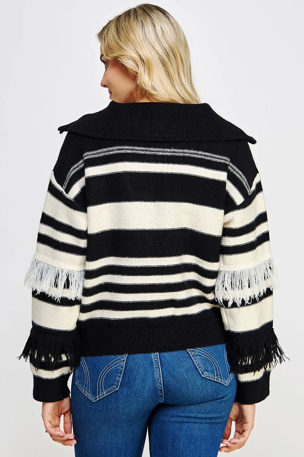 One Wish Fringe Black Sweater