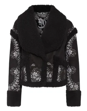 PHILIPP PLEIN Shearling Coat Paisley Bandana