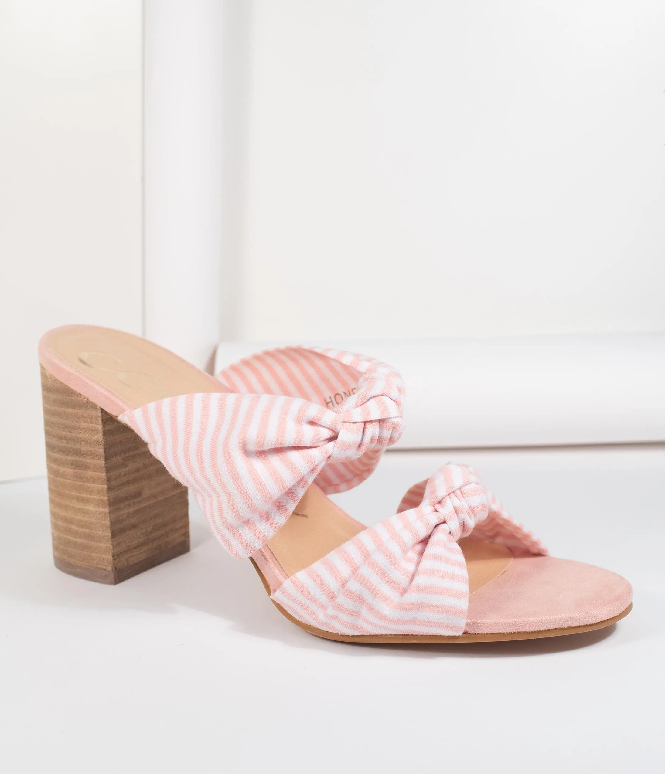 Pink & White Stripe Block Heel Sandal