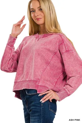 Pink French Terry Acid Wash Pullover