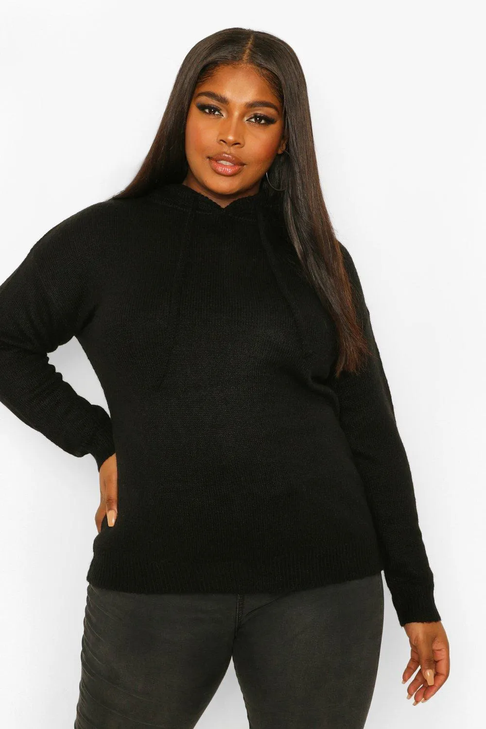 Plus Knitted Oversized Boyfriend Hooded Sweater