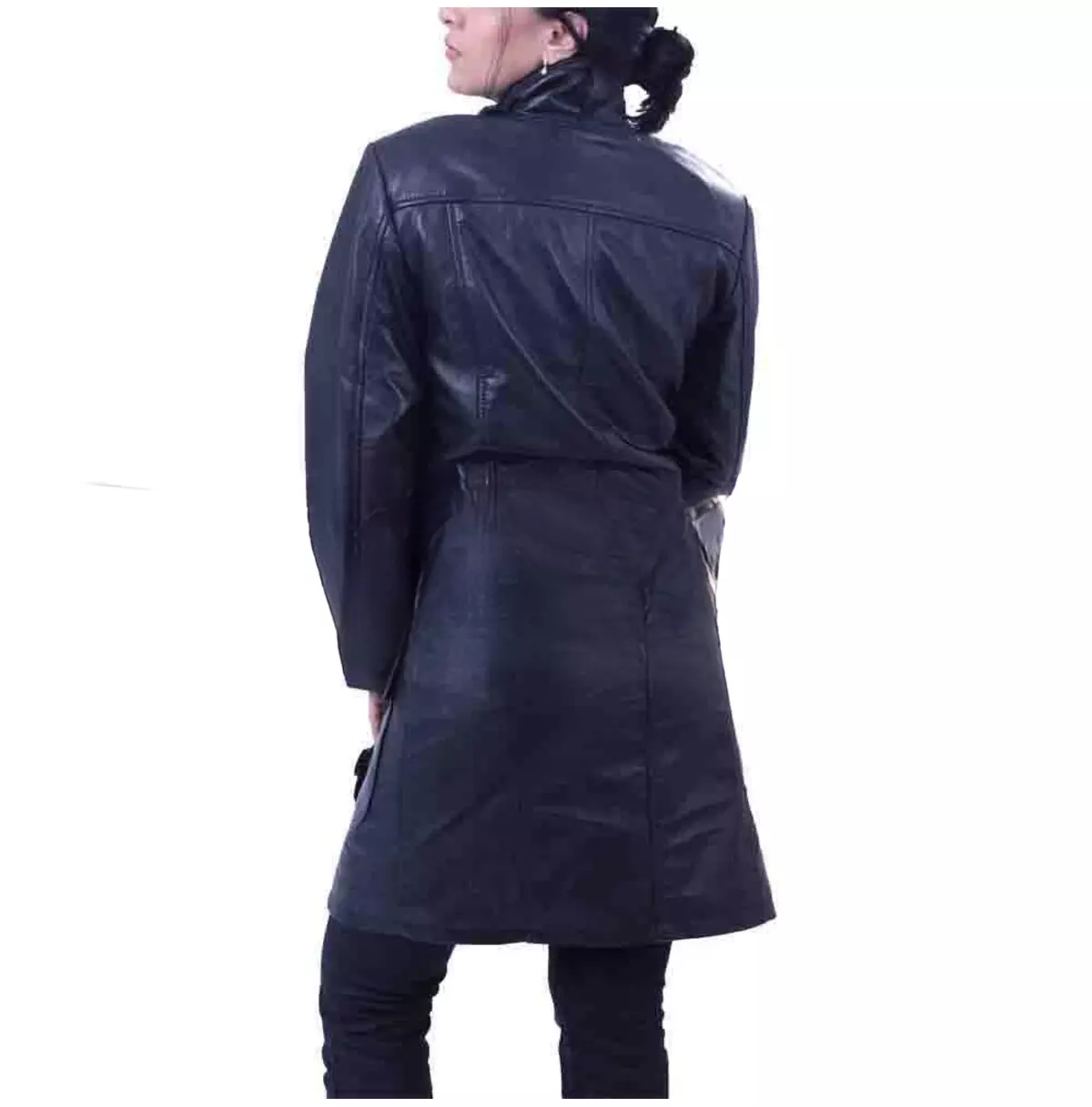 Punk Women's Buckle Pocket Long Leather Coat