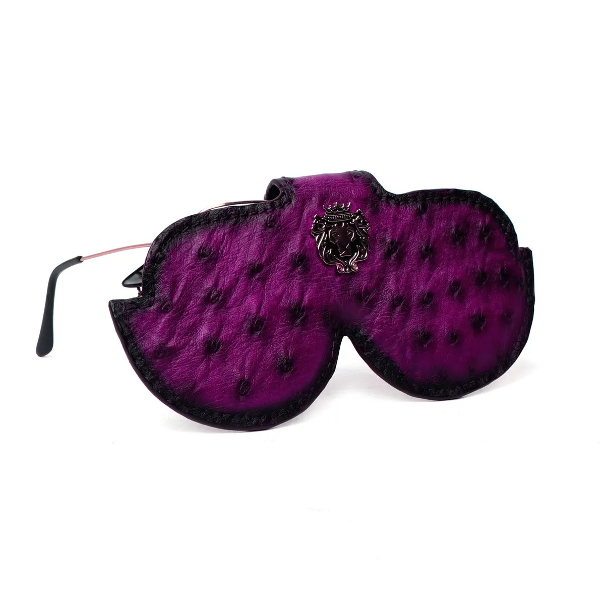 Purple Eyewear Glasses Cover Authentic Ostrich Leather Button Closure