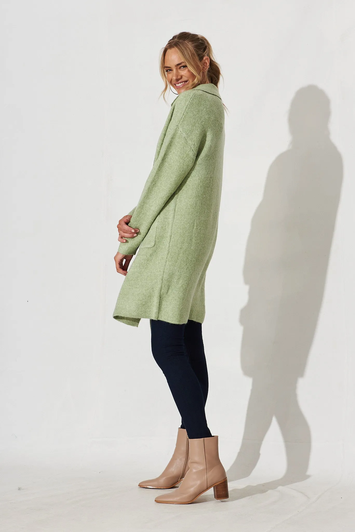 Quinzy Knit Coat In Green Marle Wool Blend